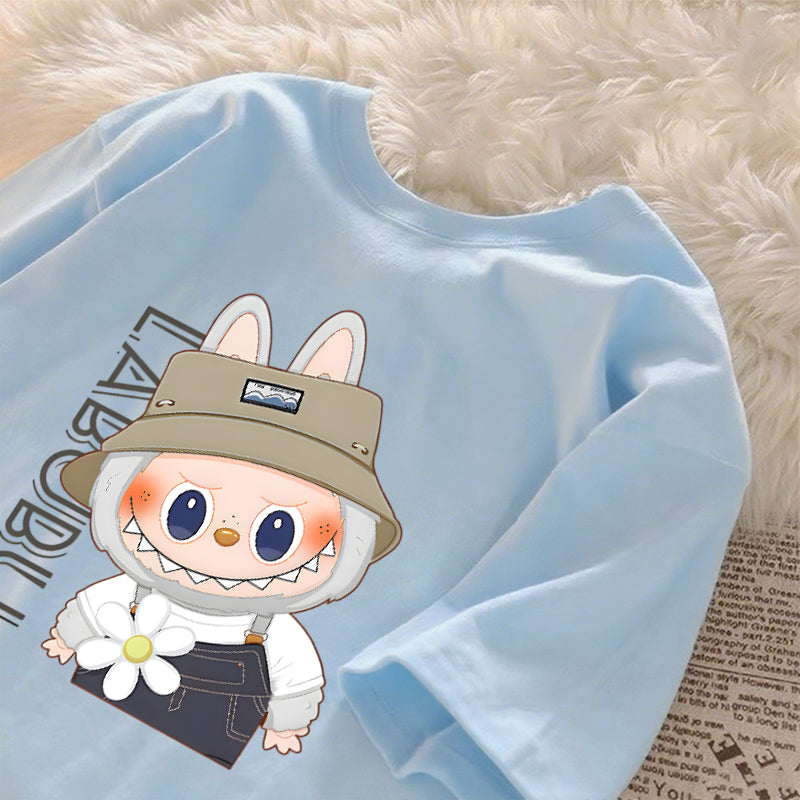 [Dosmino] Labubu Camiseta , Coreanas retrô fofa estampa camiseta oversized feminina #789
