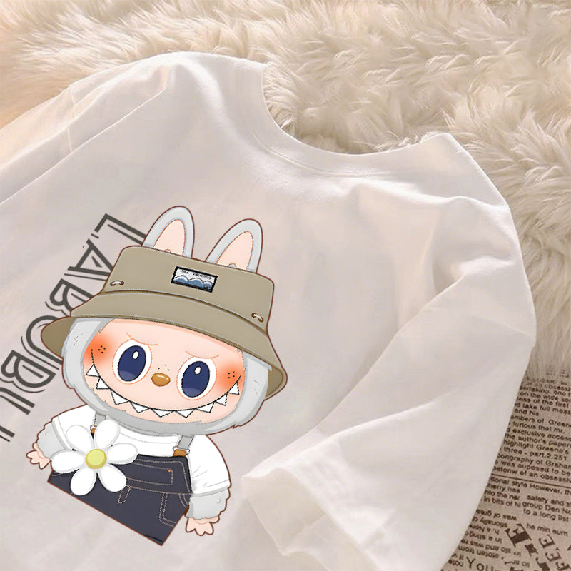 [Dosmino] Labubu Camiseta , Coreanas retrô fofa estampa camiseta oversized feminina #789