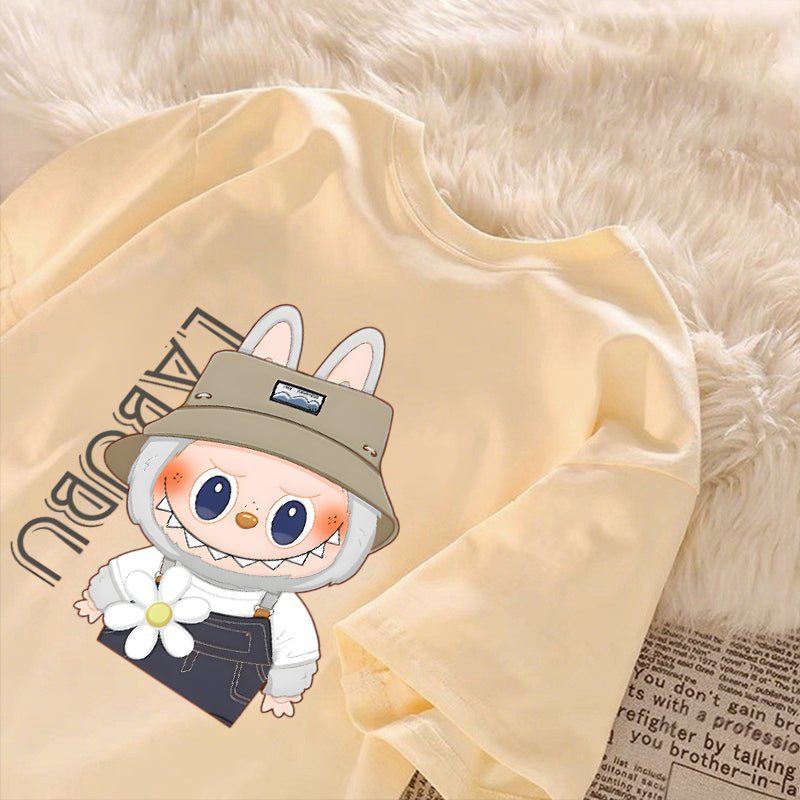 [Dosmino] Labubu Camiseta , Coreanas retrô fofa estampa camiseta oversized feminina #789