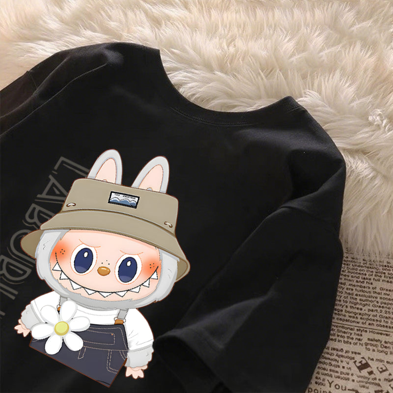 [Dosmino] Labubu Camiseta , Coreanas retrô fofa estampa camiseta oversized feminina #789