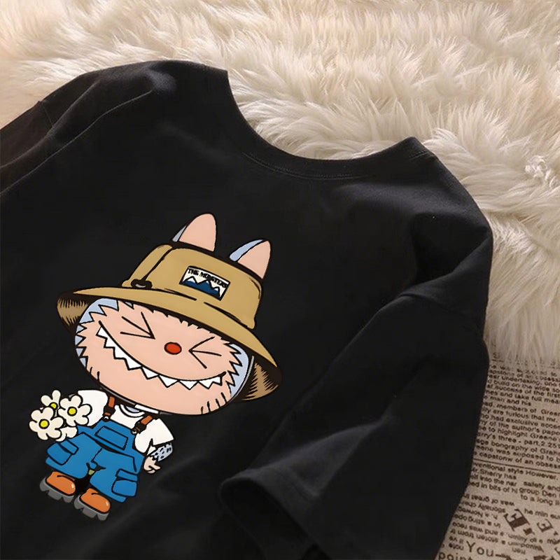 [Dosmino] Labubu Camiseta , Coreanas retrô fofa estampa camiseta oversized feminina #789