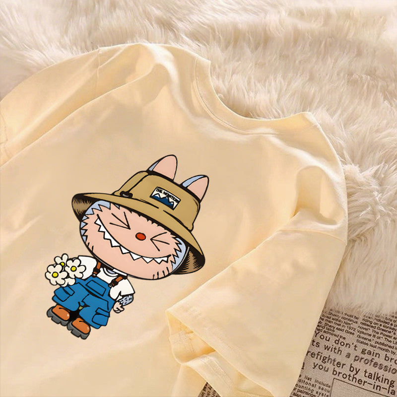 [Dosmino] Labubu Camiseta , Coreanas retrô fofa estampa camiseta oversized feminina #789