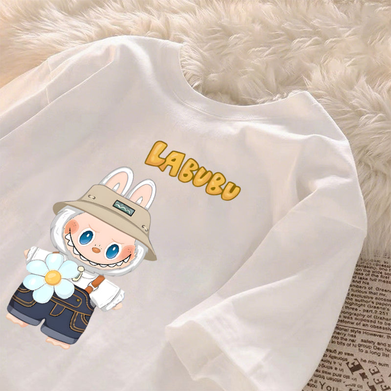 [Dosmino] Labubu Camiseta , Coreanas retrô fofa estampa camiseta oversized feminina #789