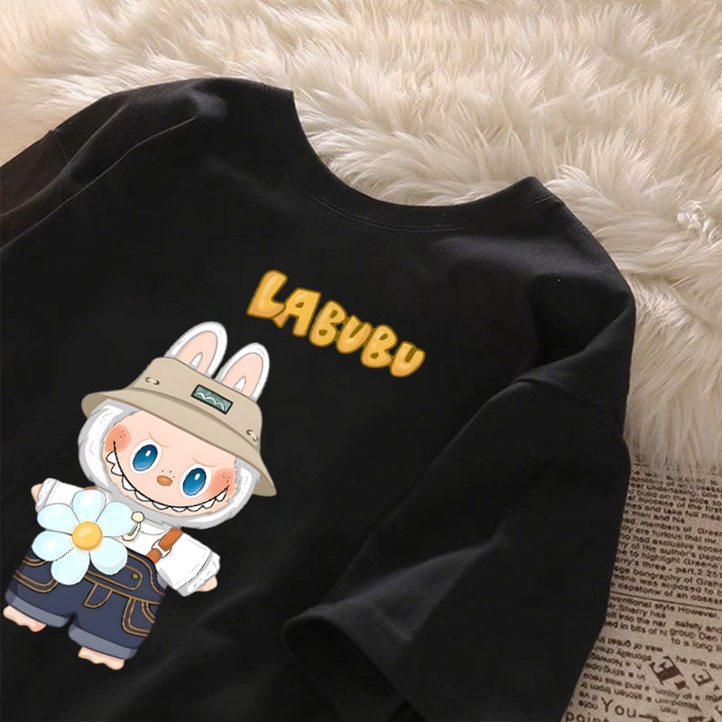 [Dosmino] Labubu Camiseta , Coreanas retrô fofa estampa camiseta oversized feminina #789