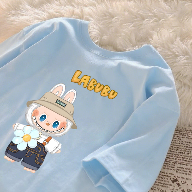[Dosmino] Labubu Camiseta , Coreanas retrô fofa estampa camiseta oversized feminina #789