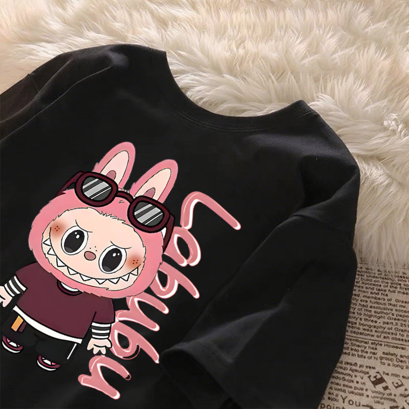 [Dosmino] Labubu Camiseta , Coreanas retrô fofa estampa camiseta oversized feminina #789