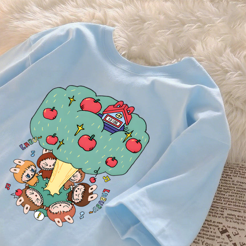 [Dosmino] Labubu Plog Roupas, Coreanas retrô fofa estampa camiseta oversized feminina #809