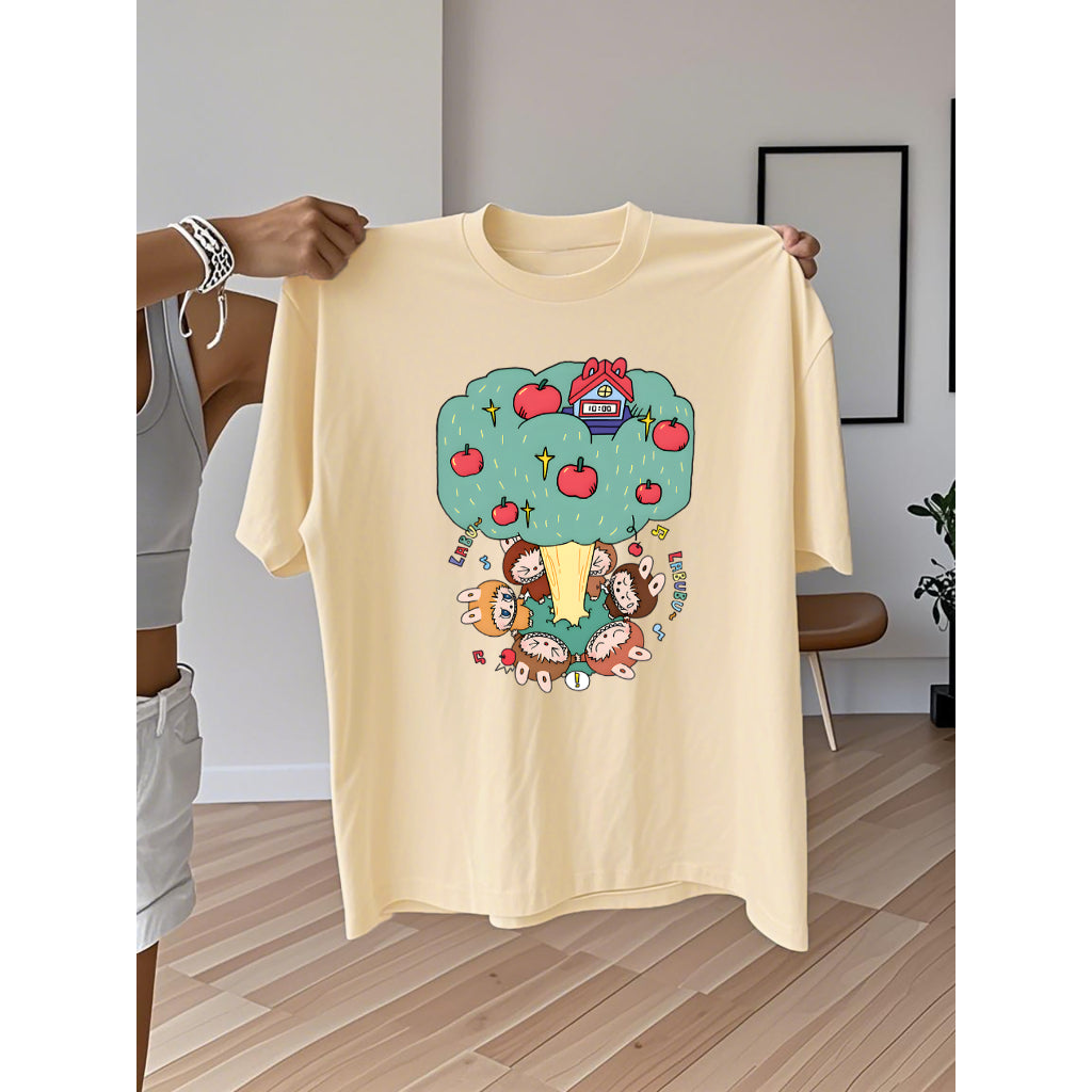 [Dosmino] Labubu Plog Roupas, Coreanas retrô fofa estampa camiseta oversized feminina #809