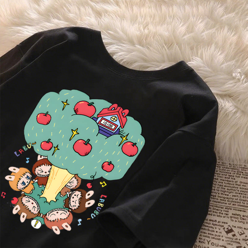 [Dosmino] Labubu Plog Roupas, Coreanas retrô fofa estampa camiseta oversized feminina #809