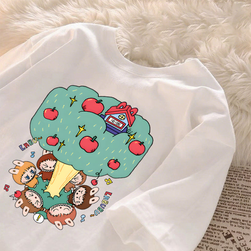 [Dosmino] Labubu Plog Roupas, Coreanas retrô fofa estampa camiseta oversized feminina #809