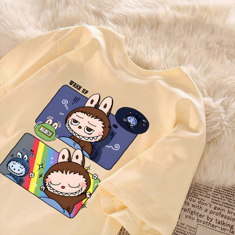 [Dosmino] Labubu Plog Roupas, Coreanas retrô fofa estampa camiseta oversized feminina #809