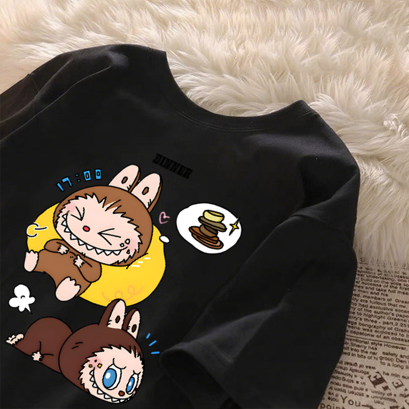 [Dosmino] Labubu Plog Roupas, Coreanas retrô fofa estampa camiseta oversized feminina #804