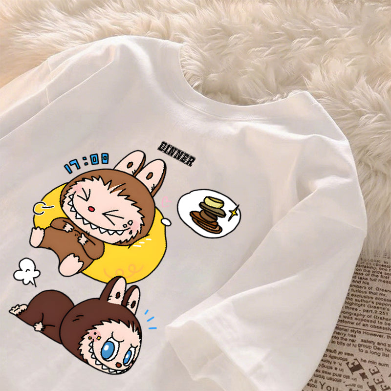 [Dosmino] Labubu Plog Roupas, Coreanas retrô fofa estampa camiseta oversized feminina #804