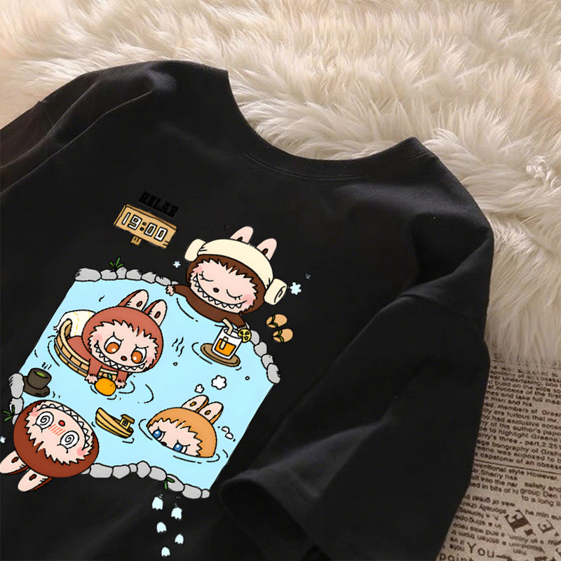 [Dosmino] Labubu Plog Roupas, Coreanas retrô fofa estampa camiseta oversized feminina #804