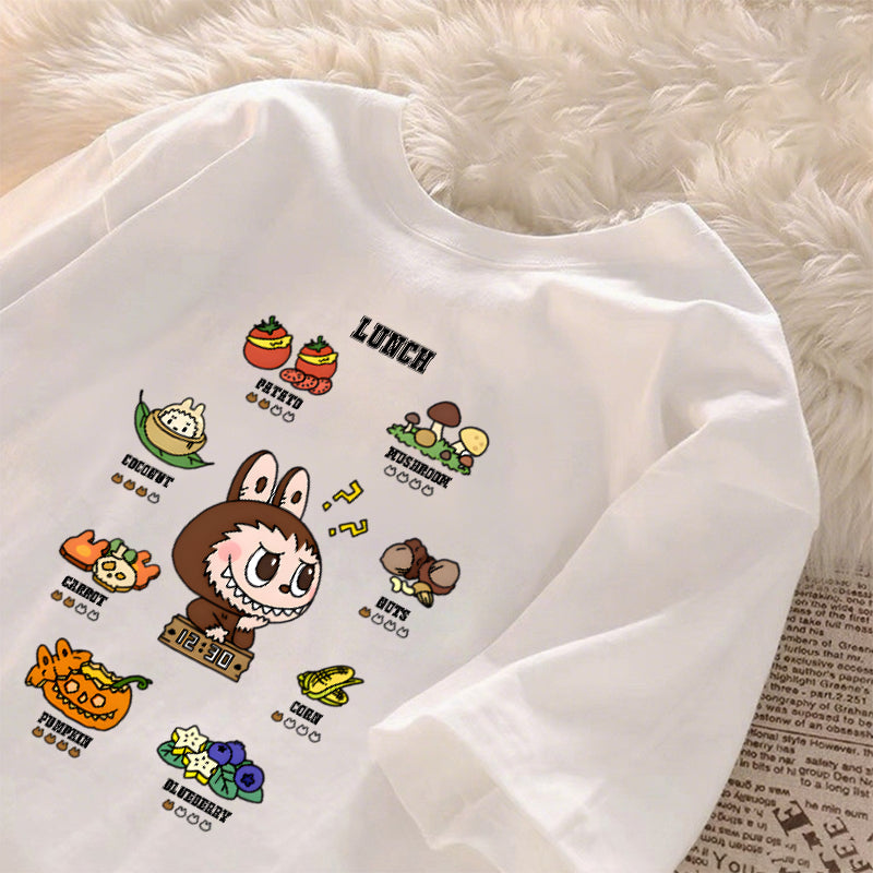 [Dosmino] Labubu Plog Roupas, Coreanas retrô fofa estampa camiseta oversized feminina #804