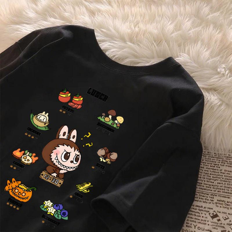[Dosmino] Labubu Plog Roupas, Coreanas retrô fofa estampa camiseta oversized feminina #804
