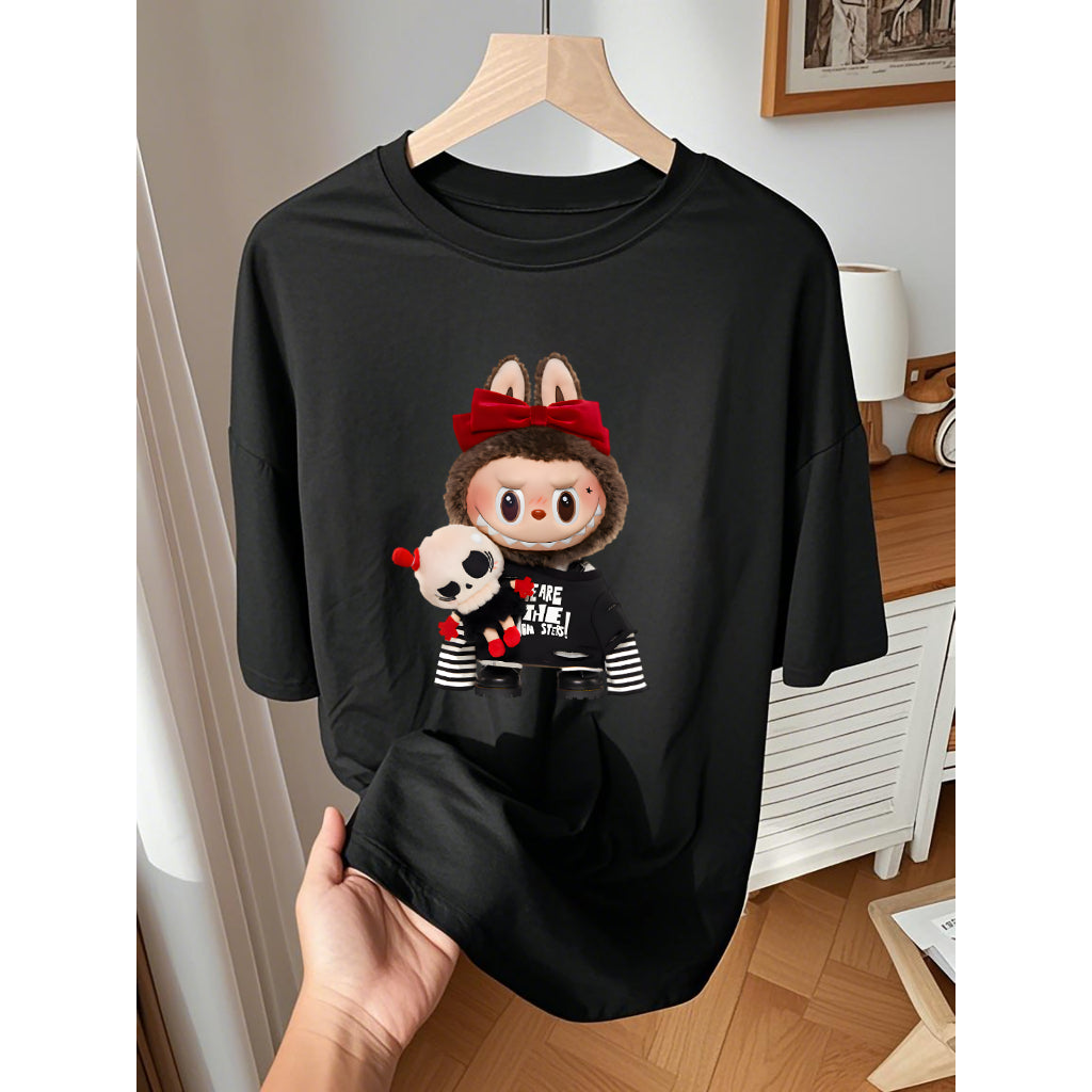 [Dosmino] Roupas Labubu, Moda Coreana Camisetas de Manga Curta Soltas com Estampa Fofa # 781
