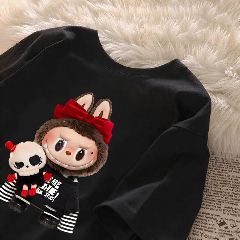 [Dosmino] Roupas Labubu, Moda Coreana Camisetas de Manga Curta Soltas com Estampa Fofa # 781