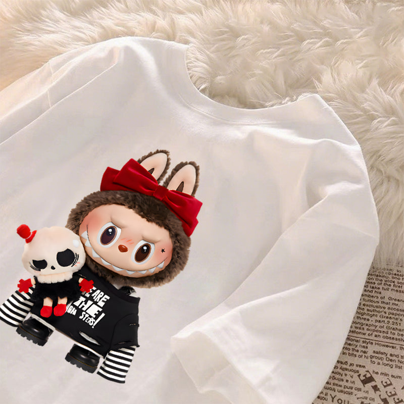 [Dosmino] Roupas Labubu, Moda Coreana Camisetas de Manga Curta Soltas com Estampa Fofa # 781
