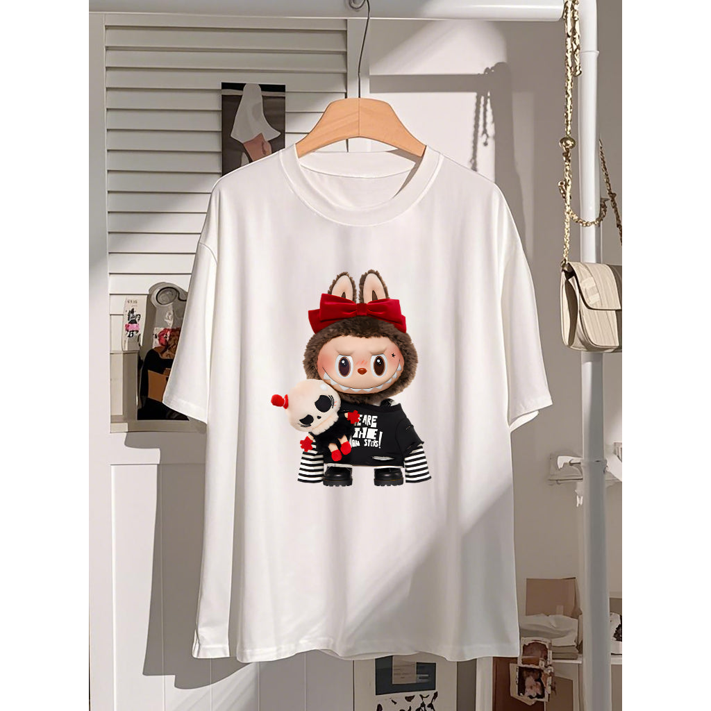[Dosmino] Roupas Labubu, Moda Coreana Camisetas de Manga Curta Soltas com Estampa Fofa # 781