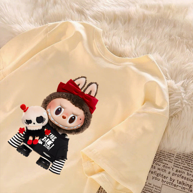 [Dosmino] Roupas Labubu, Moda Coreana Camisetas de Manga Curta Soltas com Estampa Fofa # 781