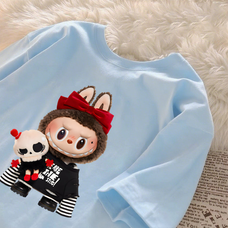 [Dosmino] Roupas Labubu, Moda Coreana Camisetas de Manga Curta Soltas com Estampa Fofa # 781