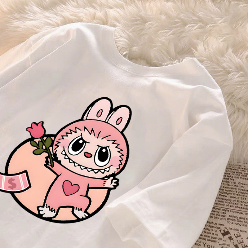[Dosmino] Roupas Labubu, Moda Coreana Camisetas de Manga Curta Soltas com Estampa Fofa # 781