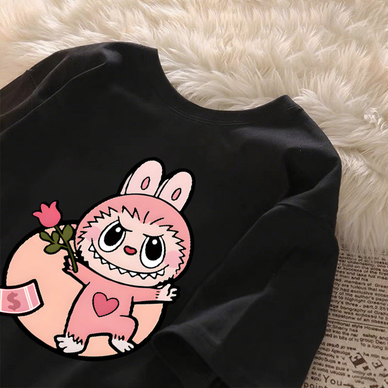 [Dosmino] Roupas Labubu, Moda Coreana Camisetas de Manga Curta Soltas com Estampa Fofa # 781