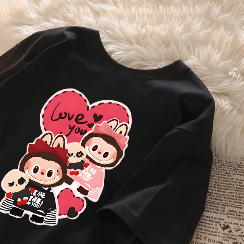 [Dosmino] Roupas Labubu, Moda Coreana Camisetas de Manga Curta Soltas com Estampa Fofa # 781