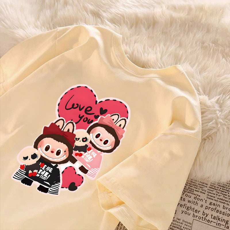 [Dosmino] Roupas Labubu, Moda Coreana Camisetas de Manga Curta Soltas com Estampa Fofa # 781