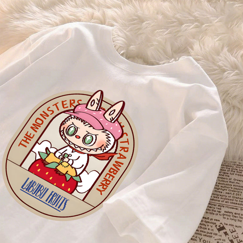 [Dosmino] Roupas Labubu, Moda Coreana Camisetas de Manga Curta Soltas com Estampa Fofa # 781