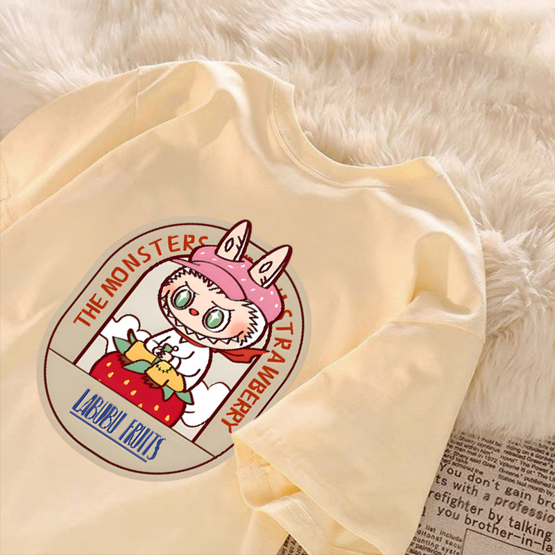 [Dosmino] Roupas Labubu, Moda Coreana Camisetas de Manga Curta Soltas com Estampa Fofa # 781